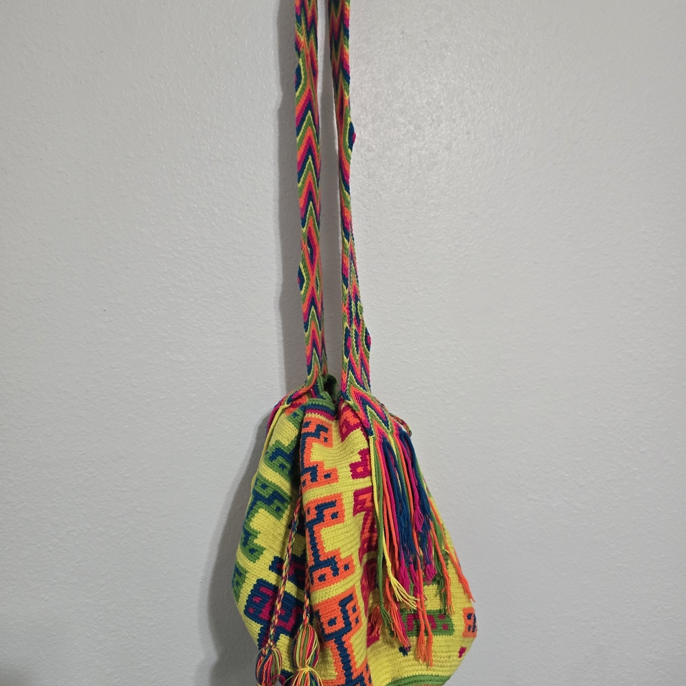 Hand-woven Wayuu backpack, originating from Colombia